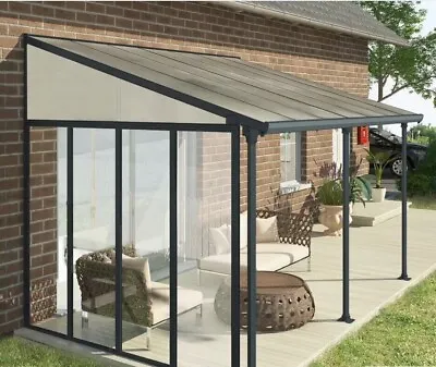 SideWall Patio Outdoor Cover With Strong Polycarbonate Panels Feria 3 In Grey • £1031