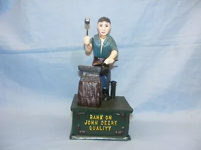 John Deere Blacksmith Money Bank Cast Iron Money Box Collectable Coin Bank • $77.68