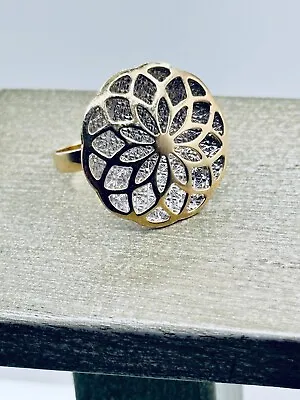 Milor Silver Glass Design Flower Statement Ring 14K Y/Gold Italy Sz9-B63 • $180.20