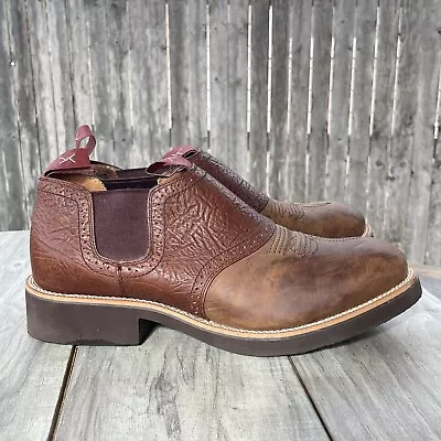 Twisted X Cow Dog Boots Men 11.5 M Brown Leather Western Ankle Shoes MCD0002 • $79.99