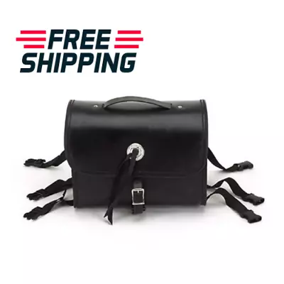 Plain Motorcycle Sissy Bar Bag 12  X 7.5  X 9  Thick Heavy Duty Leather - Black • $39.99