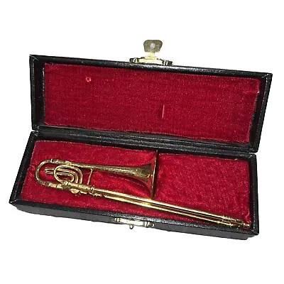 Brass Tone Miniature Trombone With Vintage Red Velvet Box Case • $17.95