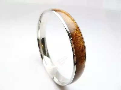 12mm Genuine Hawaiian Acacia Koa Wood 316l Stainless Steel Domed Round Bangle • $40