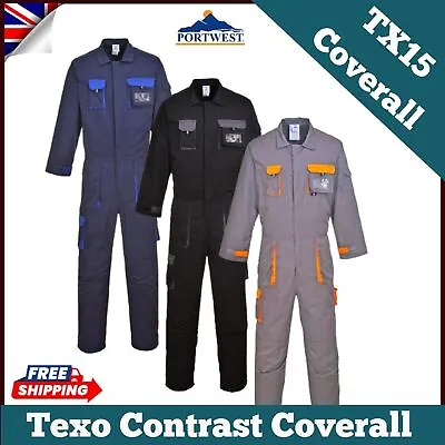 Portwest Texo Contrast Coverall Boiler Suit TX15 Warm Work Wear Knee Pad Pockets • £37.79