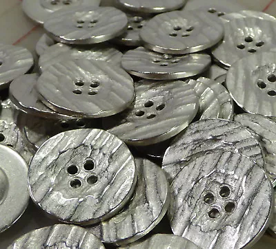 8 Italian Metal 4 Hole Buttons Grooved Hammered Look 7/8  22mm Silver Color • $5