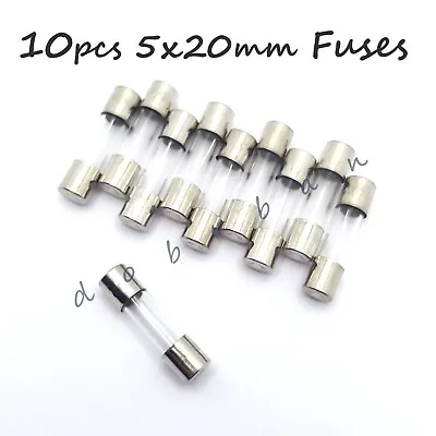 10x 5x20mm Glass Fuse Fast Quick Blow 20mm Long 0.1A-30A Various Amps 10pcs Pack • £2.84