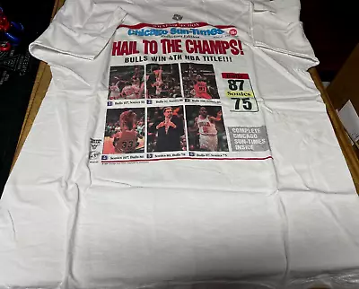 Chicago Bulls 1996 4 X NBA Champs Chicago Sun-Times Vintage T-Shirt JORDAN! • $34.99