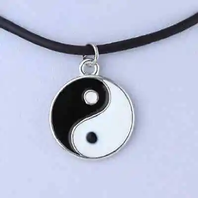 Necklace Black White Yin Yang Pendant Cord Couples Lover Friendship Free UK Post • £3.19