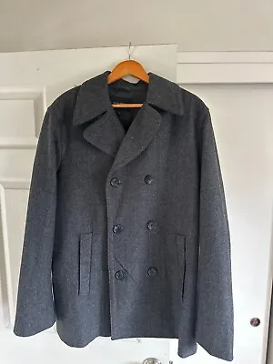 Banana Republic Men's Peacoat Grey Herringbone Double Breasted Coat Large (L) • $59.99