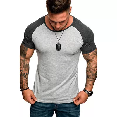 Mens Tops Tight Fit Muscle Short Sleeve T-Shirt Gym Sport Tee Shirts Casual Tops • £8.88