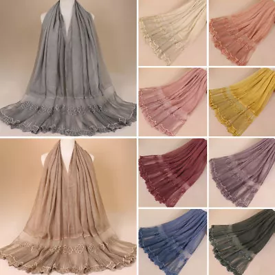 Maxi Scarf Women Muslim Hijab Cotton Linen Shawls Wrap Headscarf Long Scarves • $11.07