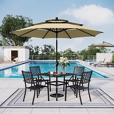 10ft 3 Tier Outdoor Patio Umbrella Market Sun Shade Steel Tilt W/ Crank Outdoor • $75.64