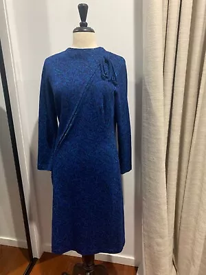 Vintage Blue Metallic Print Dress Size 12-14 • $14.95