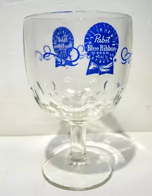 Vintage 16oz Pabst Blue Ribbon Beer Stemmed Thumbprint Goblet 6” PBR MCM • $14.25