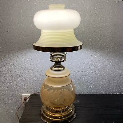 VTG 1978 Quoizel Hurricane 265BA Lamp Clear Glass SATIN LACE Floral Brass 16.5” • $18.56