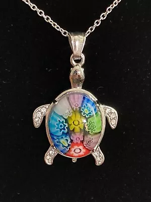 Stainless Steel Millefiori Glass Sea Turtle Pendant 22  Chain Necklace • $19.99