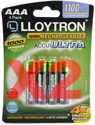 8 X Lloytron 1100 MAh AAA Rechargeable Ni-MH Batteries Phone Remote Camera • £7.49