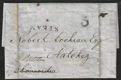 1848 Folded Letter Cover New Orleans LA To Natchez MS Via STEAMER  C.E. WATKINS  • $75