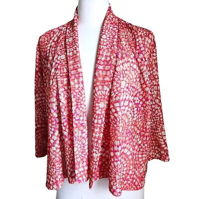 Ruby Rd Cardigan Women Size LARGE Orange Red Mesh Lace Shrug Open Front Boho • $13.50