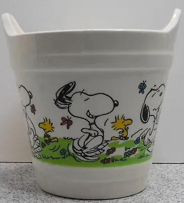 Vintage Peanuts Snoopy Woodstock Ceramic Bucket Planter Excellent Condition HTF • $59.95