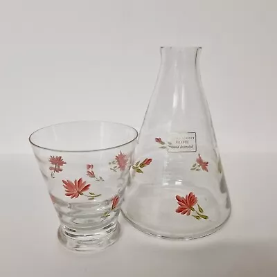 Laura Ashley Carafe Water Jug & Glass Set Hand Painted Red Floral • £25