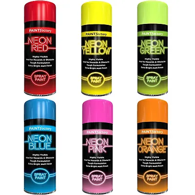 Fluorescent Bright Neon Spray Paint Aerosol All-Purpose Wood Metal Plastic 200ml • £5.50