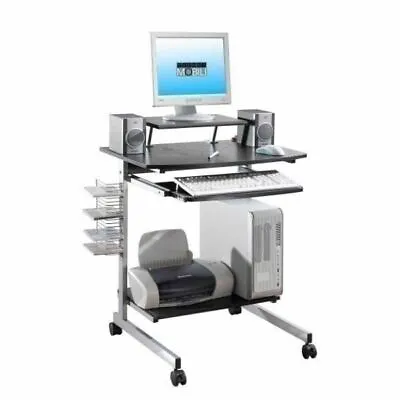 Black Wooden Metal Mobile Desk Computer Cart Rolling Office Storage CPU Printer • $113.90