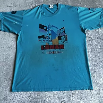 Vintage Running Shirt Adult Extra Large Torquoise Lunar Space Run Mens 90a • $12