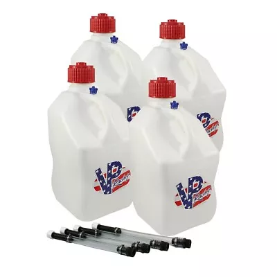 VP Racing White Patriotic 4 Pack + 4 Fill Hoses Square Fuel Jug Alcohol IMCA UMP • $124.95