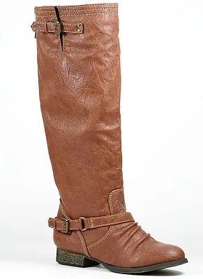 $39.99 • Buy Rust Brown Faux Leather Zipper Buckle Riding Knee High Boots Breckelle Outlaw-11