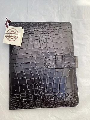 Peroni Firenze Black Ipad Case Italian Leather Croc Effect Suede Travel BNWT • £60