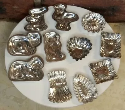 Vintage Lot Of 12 Miniature Metal Tin Chocolate Candy Tart Molds Assorted Shapes • $20