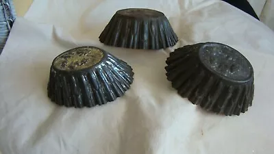 3 Antique Tin Mold Primitive Pudding Metal Cake Chocolate LEAVES Farmhouse Early • $42