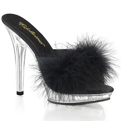 PLEASER LIP101-8/B/C Womens Black Marabou Feather Slippers Evening Shoes Mules • $50.95