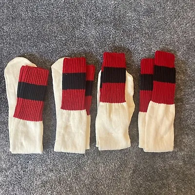 Vintage 80s Men's Striped Athletic Tube Socks Over Calf Striped Red Black Lot 4 • $38.25