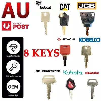 8 Excavator Plant Digger Keys Master Set Machines BOBCAT KUBOTA HITACHI JCB CAT • $18.99