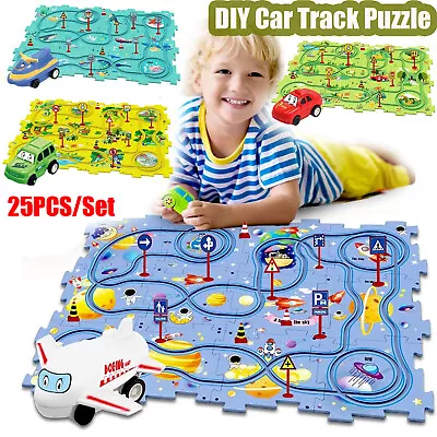 Kids Educational Puzzle Track Car Play Set DIY Assembling Rail Car Building Toy • $20.89