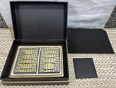 24K Gold Plated Crocodile Card Deck Holder W/ 2 Sets Of Cards 1st Ed. By L'Objet • $80