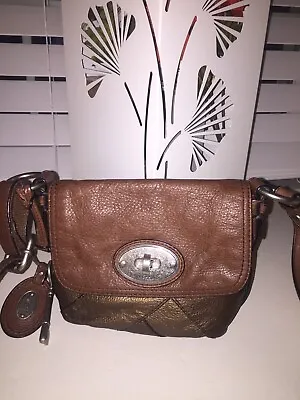 $59.99 • Buy FOSSIL Maddox Bronze Brown Leather Flap Small Turnlock Crossbody Bag ZB5031
