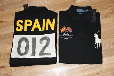Ralph Lauren Men Black Shirt Spain Flag Big Pony Medium M Custom-Fit RL Olympic • $75.60