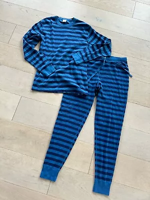 Hanna Andersson Blue STRIPE ADULT UNISEX Long John’s Pajamas Size M • $35