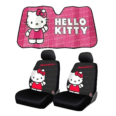 $69.96 • Buy New Hello Kitty Car Truck Front Seat Covers Headrest Covers & Pink Sunshade Set