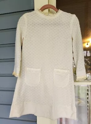 Vintage 60s Handmade? Babydoll Style White  Crochet Mini Dress Xs 29  Bust • $79.99