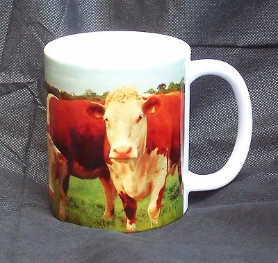 Cow Mug Hereford Cows And Calfs Ceramic Gift Mug For People Who Love Cattle • £8.89