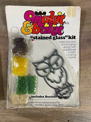 Vintage Makit & Bakit Stained Glass Suncatcher Ornament Kit Owl On Branch MCM • $15