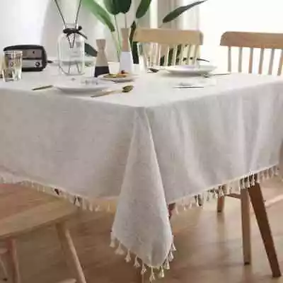 Cotton Linen With Tassel Rectangular Table Cloth Kitchen Table Map Tablecloth • $60.45