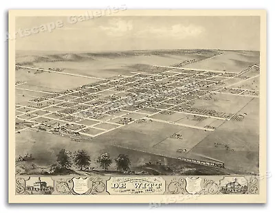 De Witt Iowa 1868 Historic Panoramic Town Map - 20x28 • $17.95