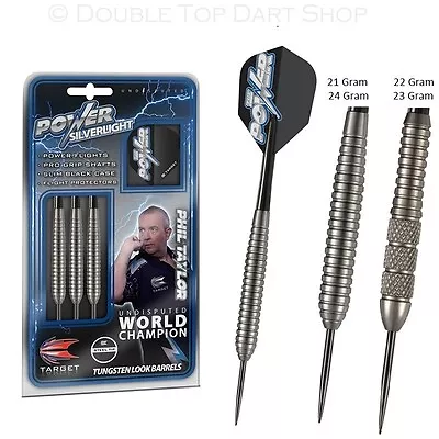 Phil Taylor Power Silverlight Brass Steel Tip Darts By Target - 21g 22g 23g 24g • £10.95