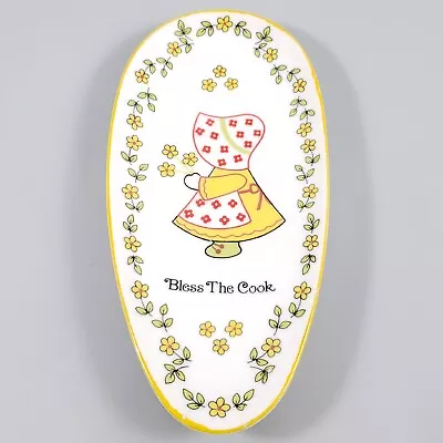 Vintage 1970's Bless The Cook Ceramic Spoon Rest Retro Farm Daisies • $8