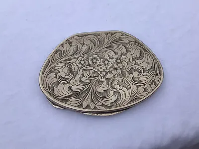 Antique European 800 Silver 3  Elaborately Engraved Compact With Screen & Puff • $130
